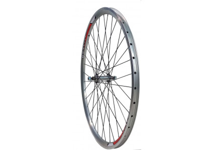 Колесо АЛ 28" переднє (обід АЛ срібний, втулка чорна, V-brake, гайки)