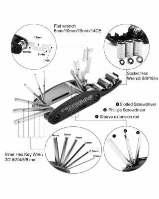 Мульти-ключ  16 предметов, черный / серебристый 