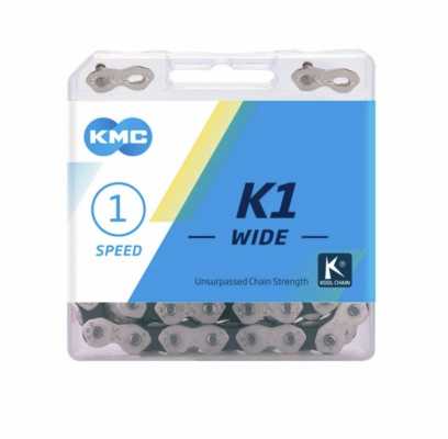 Цепь КМС K1-W 1/2x1/8x110L, серебряная/черная, 1 шв. singl/fix/планетарная втулка