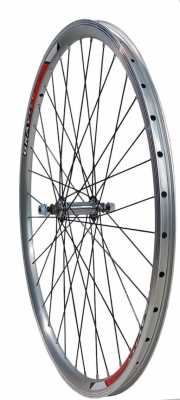 Колесо АЛ 28" переднее (обод АЛ серебряный, черная втулка, V-brake, гайки)
