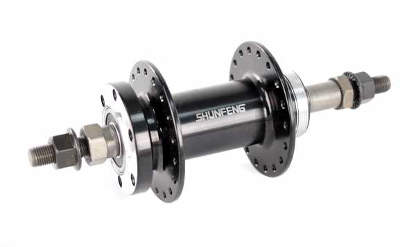 Втулка Shunfeng задняя AL 3/8х14Gx36H 135х185, SF-A210RB, пром-подшипник, черная AFT